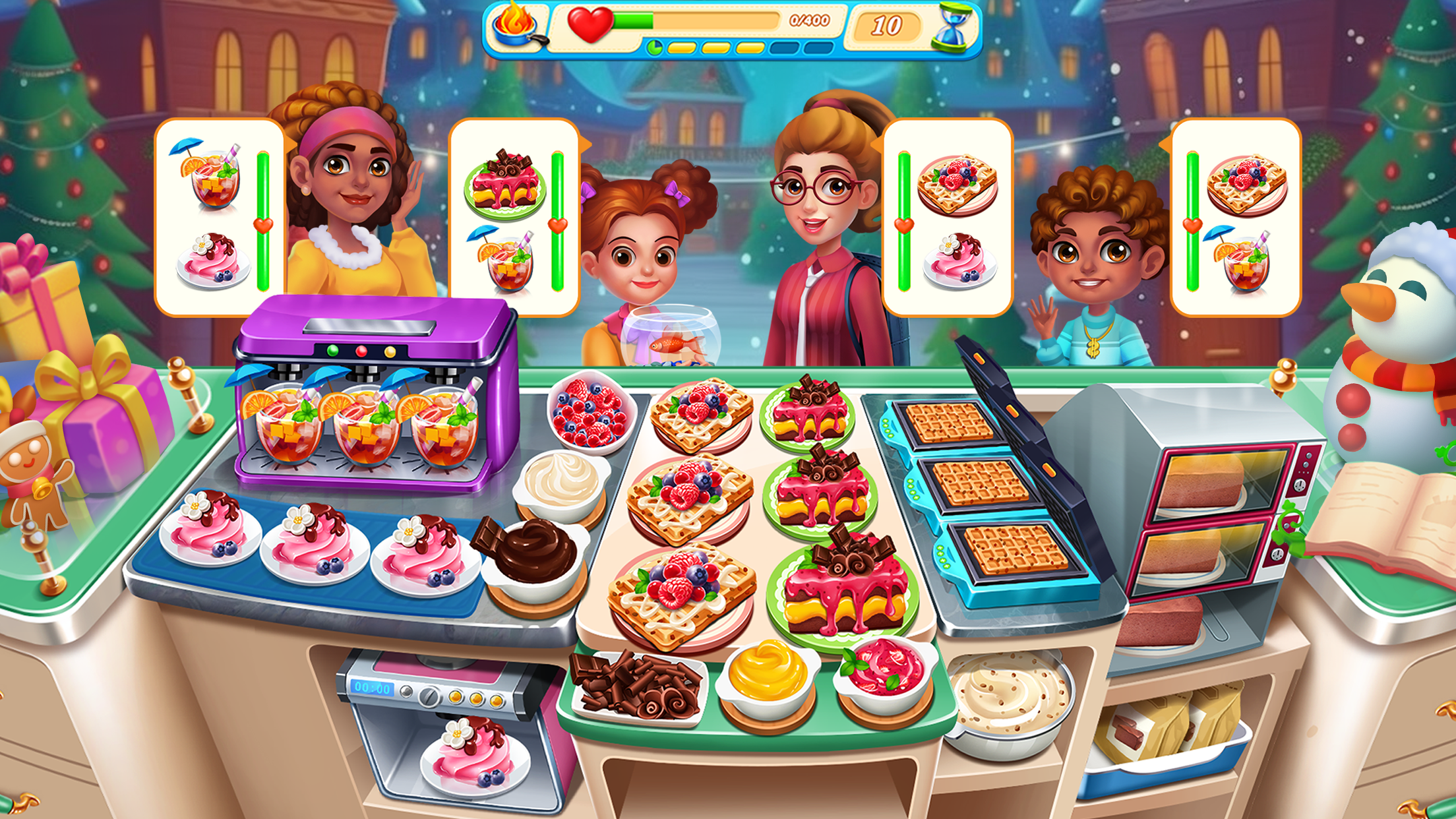 Screenshots des Spiels: Kochmechaniken und Upgrades